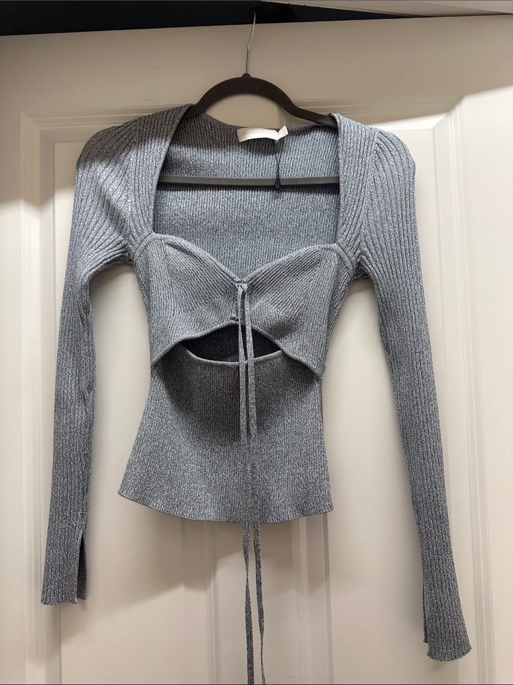 NWOT Jonathan Simkhai light blue - size s Ribbed Cutout Tie-Front V-Neck Sweater